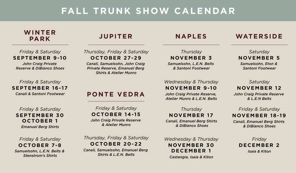 Fall 2022 Trunk Show Schedule