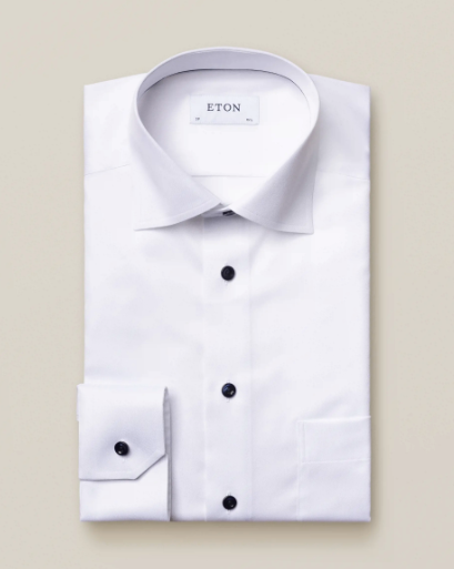 Contemporary Fit White Twill Shirt with Dark Blue Buttons John Craig Contemporary Fit White Twill Shirt with Dark Blue Buttons John Craig