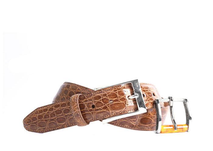 Wallace 2 Buckle Authentic Crocodile Belt - Honey