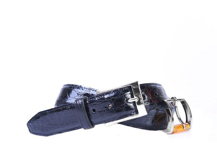 Wallace 2 Buckle Authentic Crocodile Belt - Black