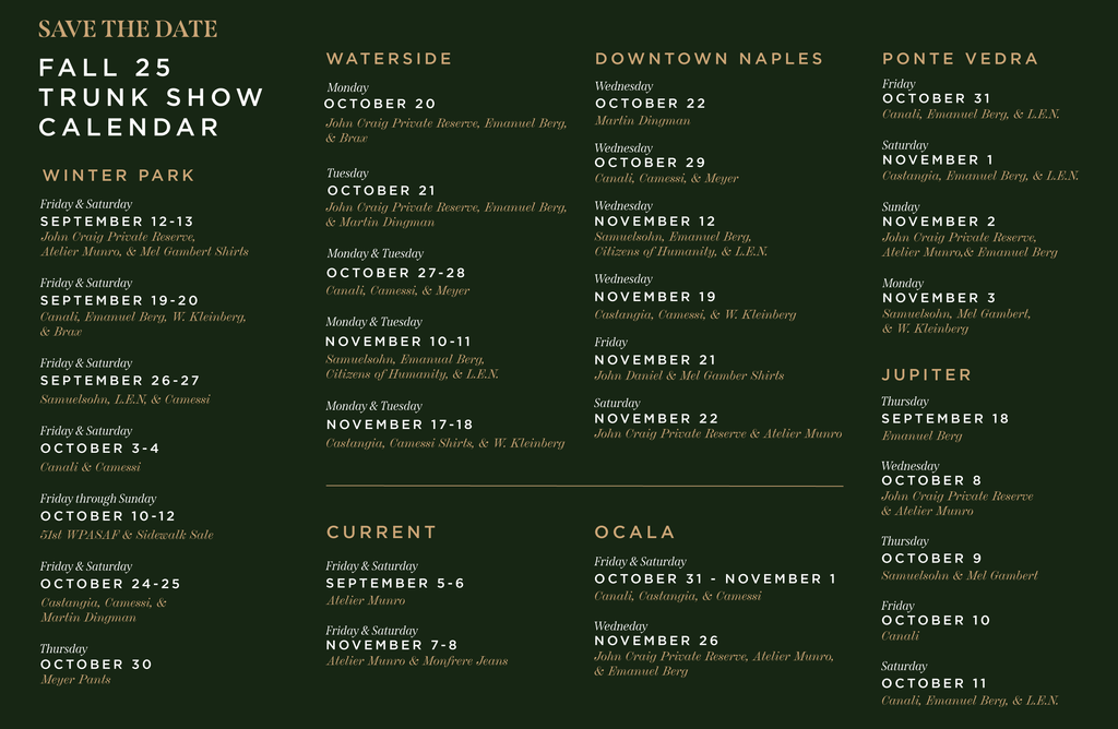 2025 Fall Trunk Show Schedule