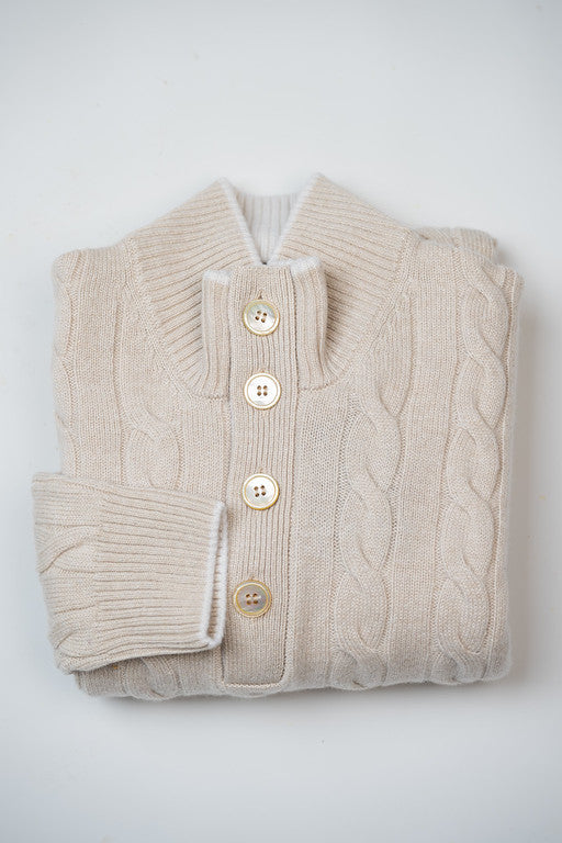 Cream Mock Neck Cable Sweater