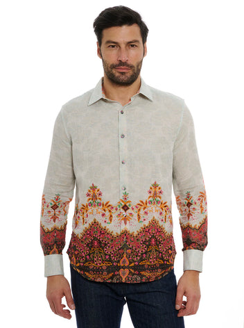 Robert Graham Men's Buena Vista Long Sleeve Woven Shirt - Kaleidoscope Print With Hidden Skulls & Glasses