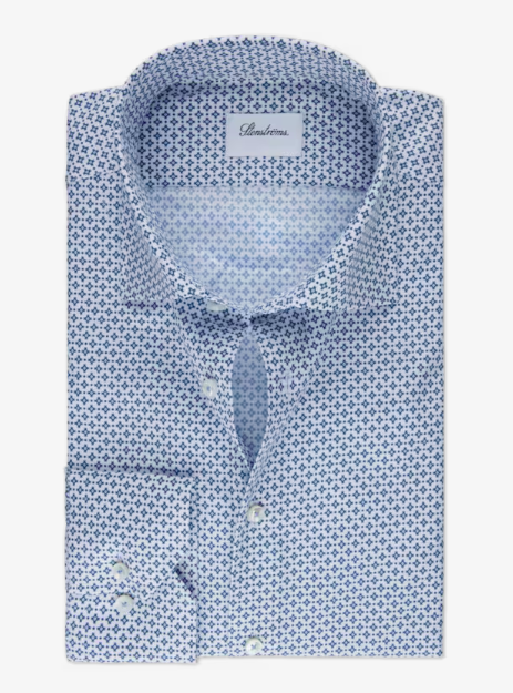 White Patterned Twill Shirt