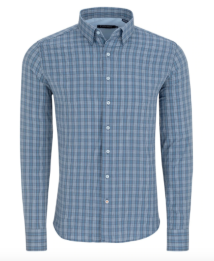 Blue Dry Touch Plaid Long Sleeve Shirt
