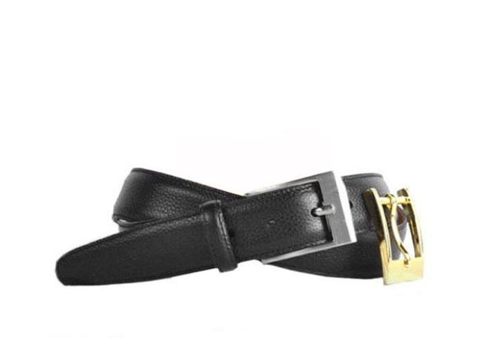 Delaney 2 Buckle Scotch Grain Leather Belt - Black