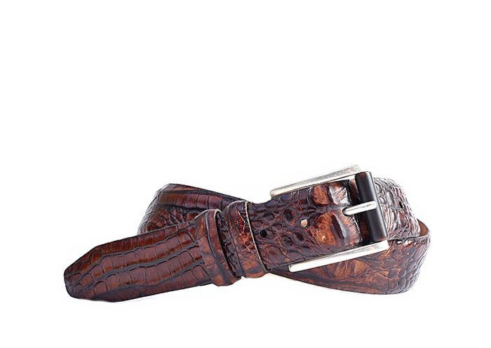 Alligator Grain Leather Belt in Whiskey