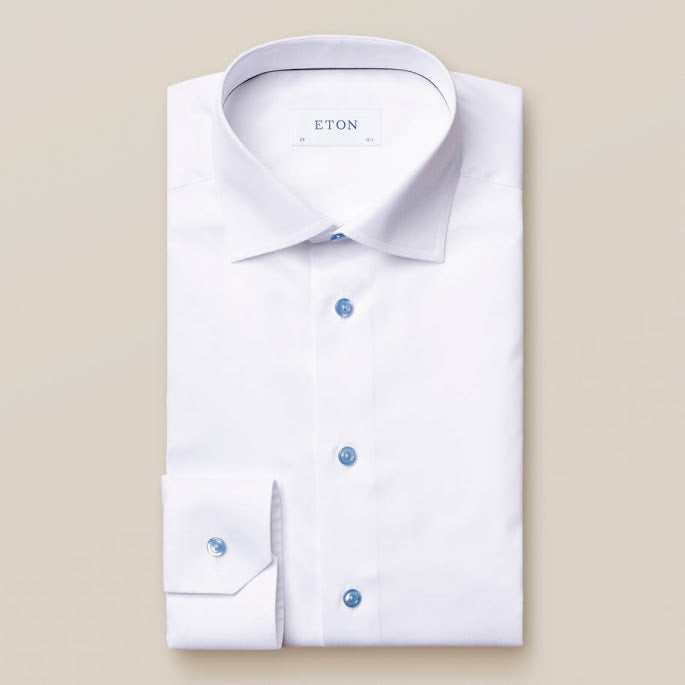 White dress hotsell shirt blue buttons