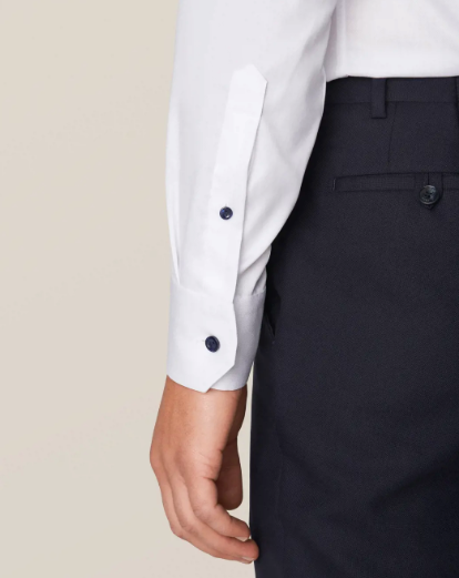Contemporary Fit White Twill Shirt with Dark Blue Buttons John Craig Contemporary Fit White Twill Shirt with Dark Blue Buttons John Craig