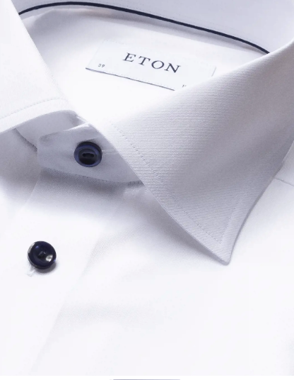 Contemporary Fit White Twill Shirt with Dark Blue Buttons – John Craig