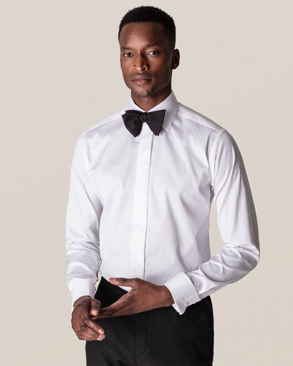 White Twill Tuxedo Shirt- Slim Fit