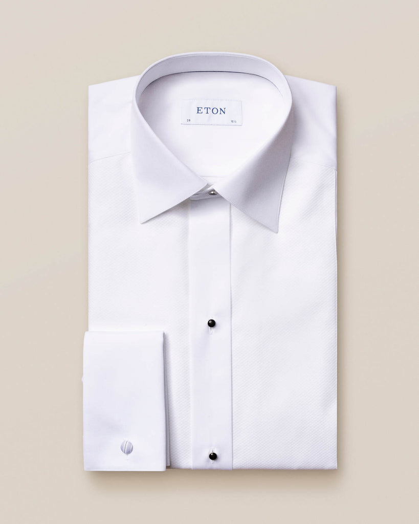 White Piqué Tuxedo Shirt- Contemporary Fit