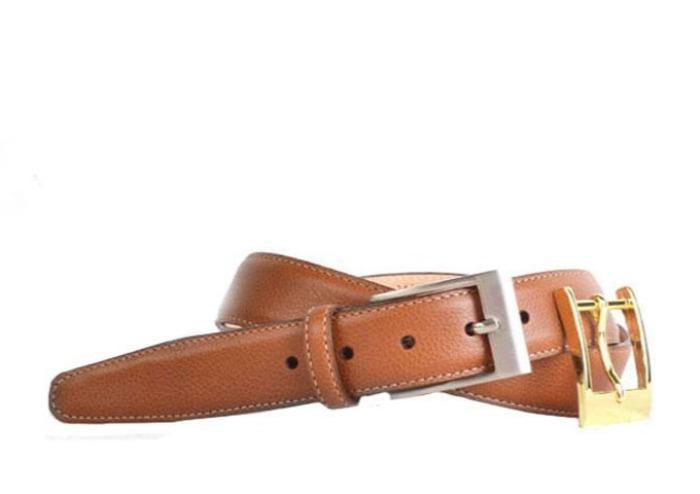 Delaney 2 Buckle Scotch Grain Leather Belt - Almond