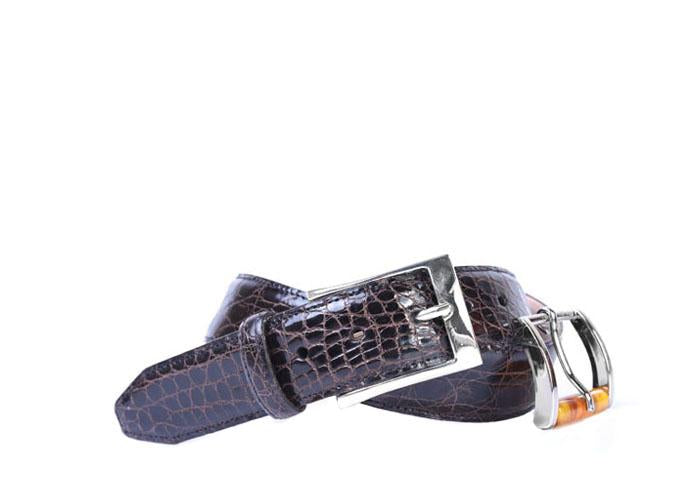 Wallace 2 Buckle Authentic Crocodile Belt - Walnut