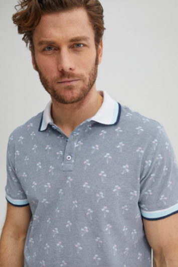 Navy Palm Tree T-Series Pique Rib Collar Polo