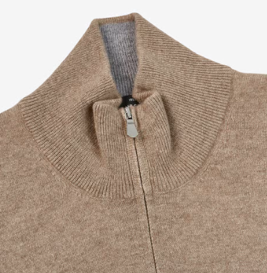 Beige Melange Cashmere 1/4 Zip Sweater