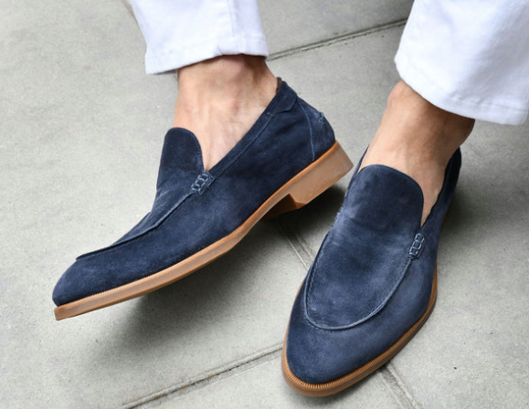 Blue suede moccasins men's hot sale