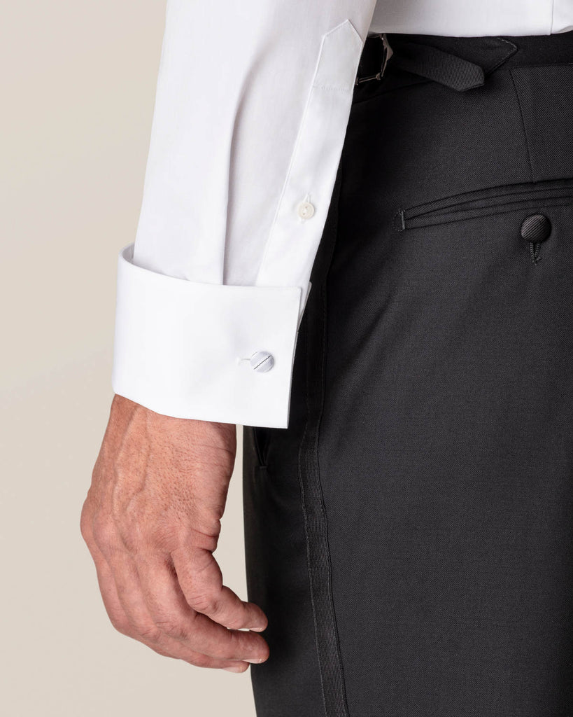 White Pleat Front Textured Twill Tuxedo Shirt - Eton