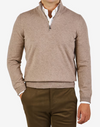 Beige Melange Cashmere 1/4 Zip Sweater