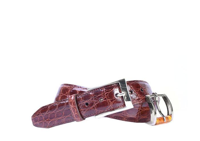 Wallace 2 Buckle Authentic Crocodile Belt - Chestnut