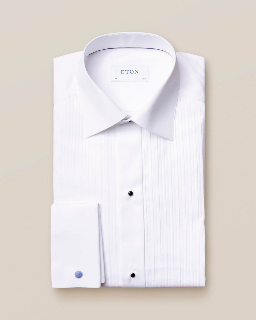 White Plissé Tuxedo Shirt- Contemporary Fit